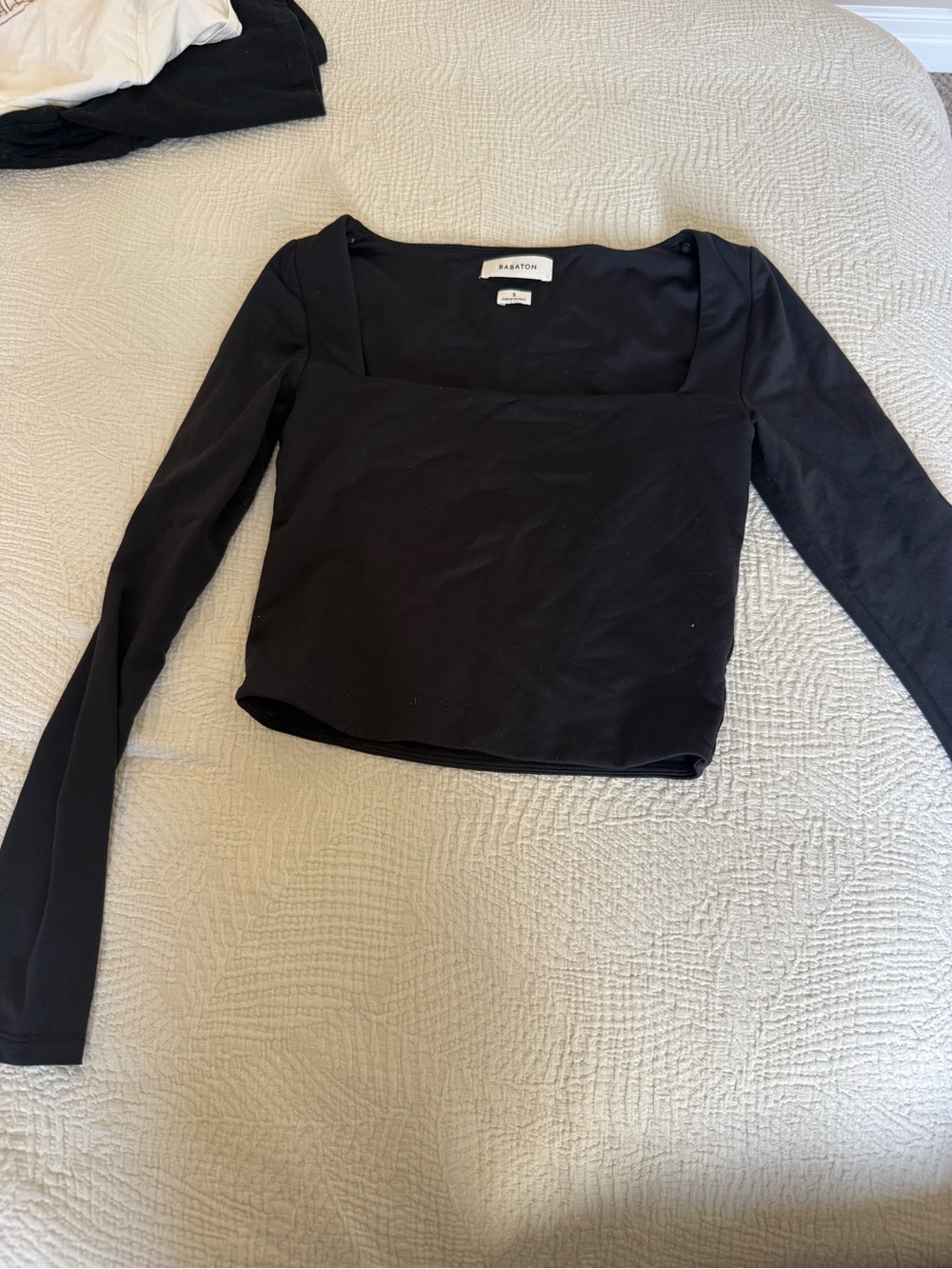 Babaton Black Square Neck Long Sleeve Top